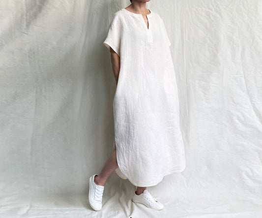 edoa Loose Linen Orient Tunic Dress