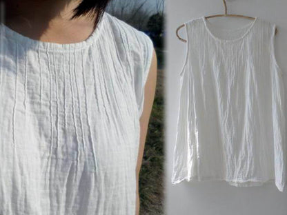 Pintucked layered cotton tank edoa