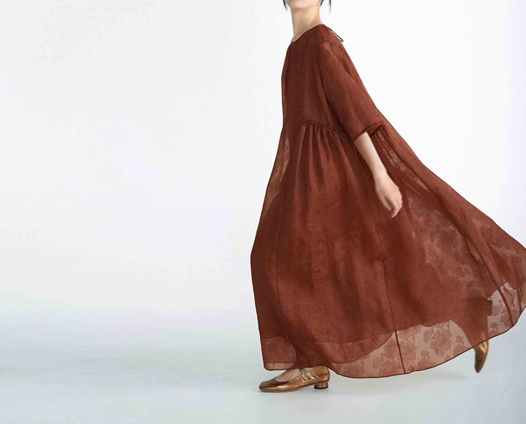 edoa Loose Mud Silk Jacquard Dress