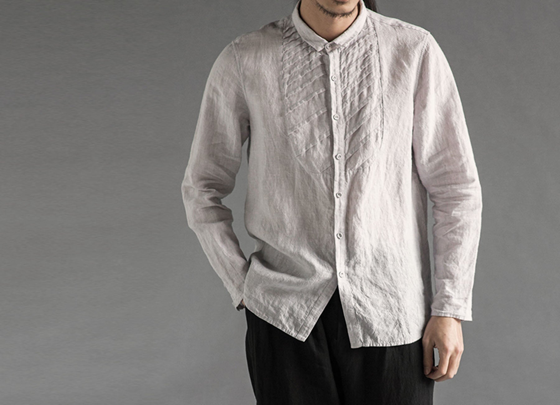 edoa Pintucked Washed Flax Linen Shirt 