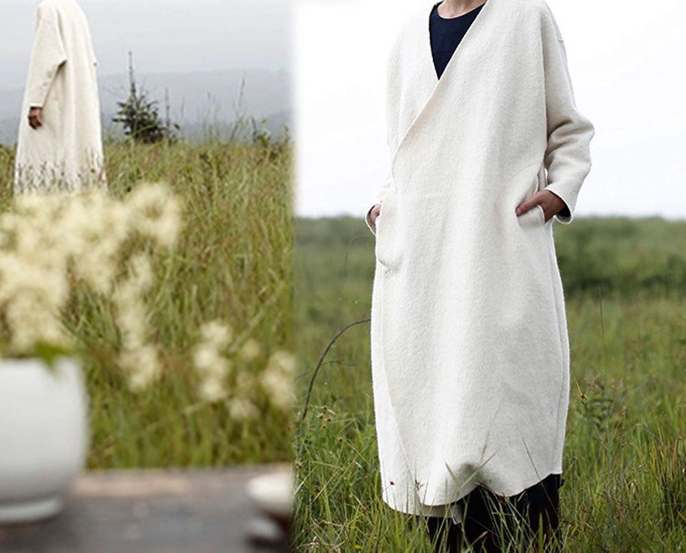 edoa Boiled Wool Long Blanket Coat 