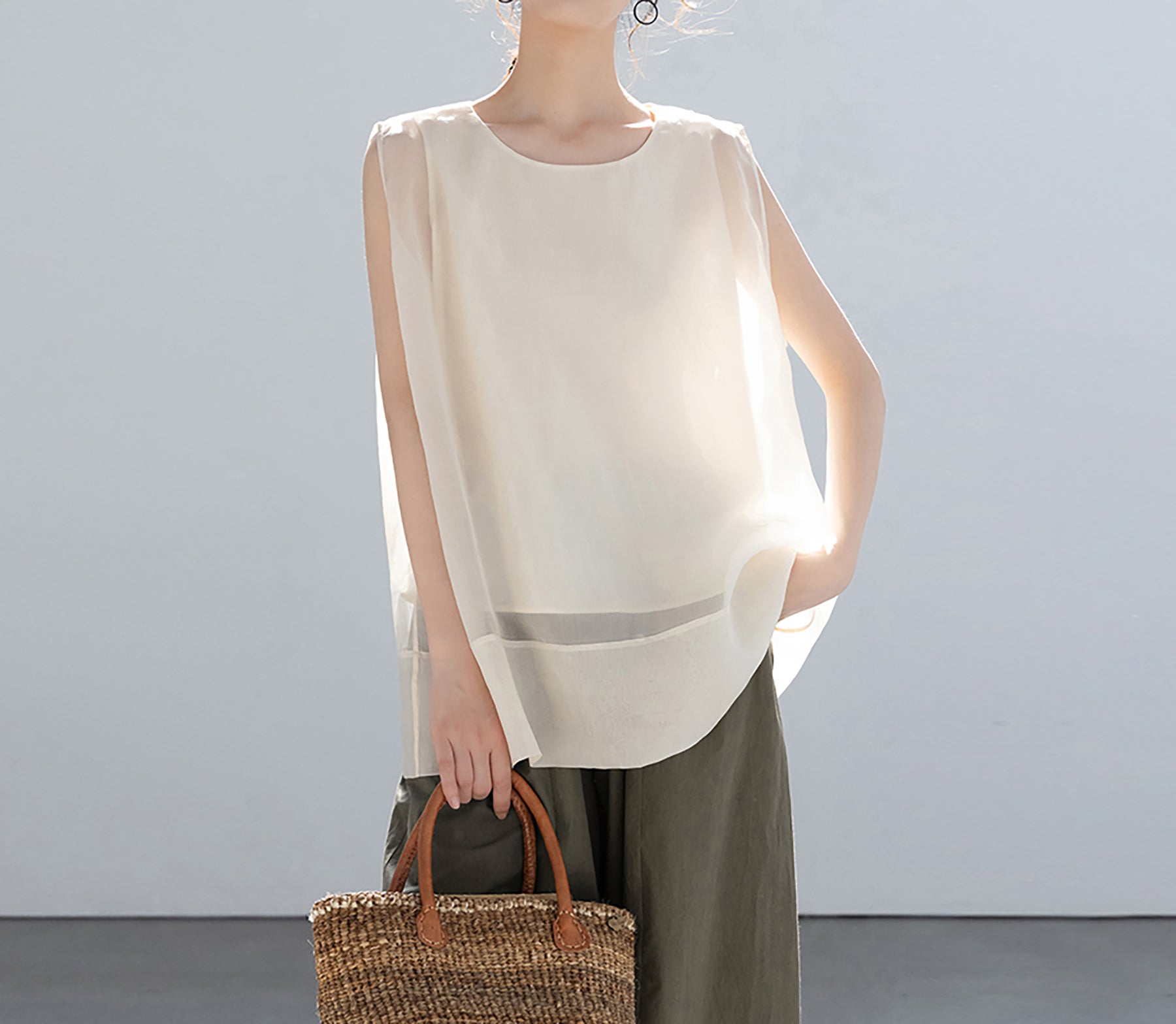 edoa Double Layer Mulberry Silk Organza Summer Tank Top