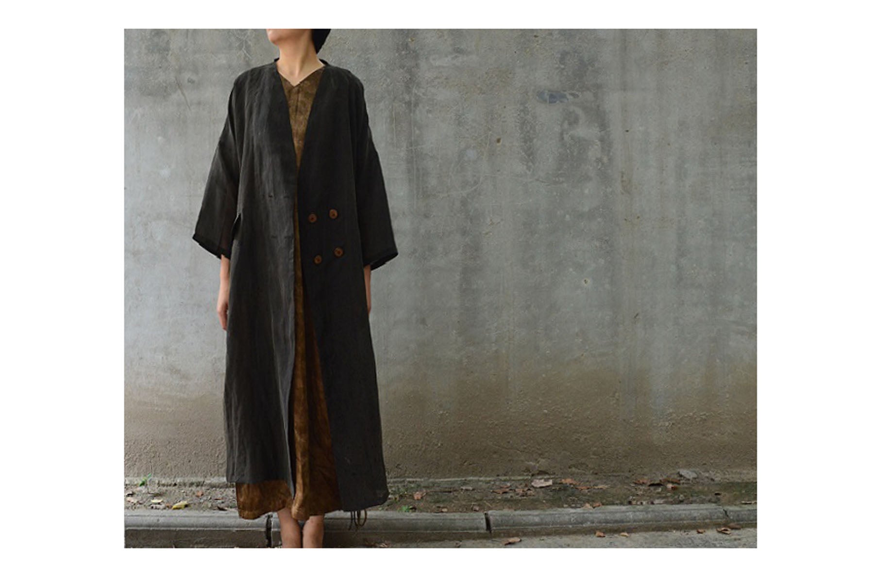 edoa Distressed Mud Silk Trench Coat