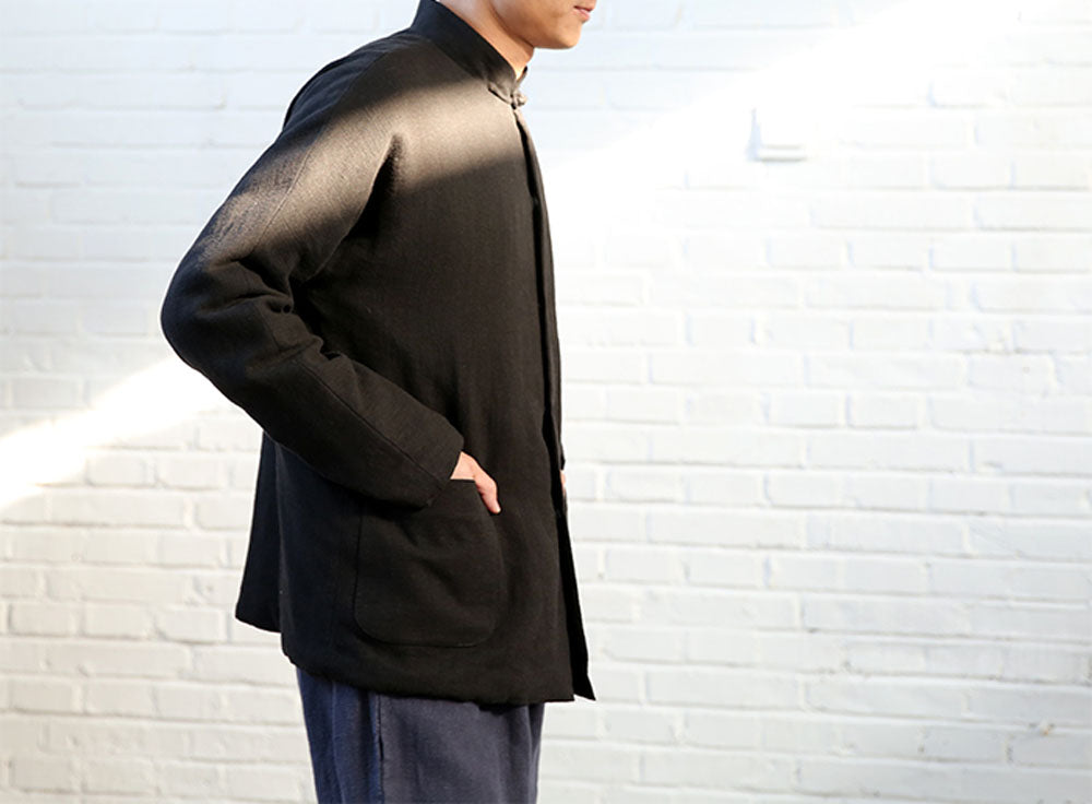 edoa Black Stand Collar Padded Tang Suit