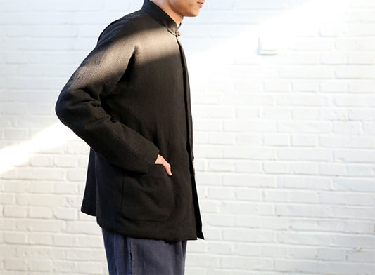 edoa Black Stand Collar Padded Tang Suit