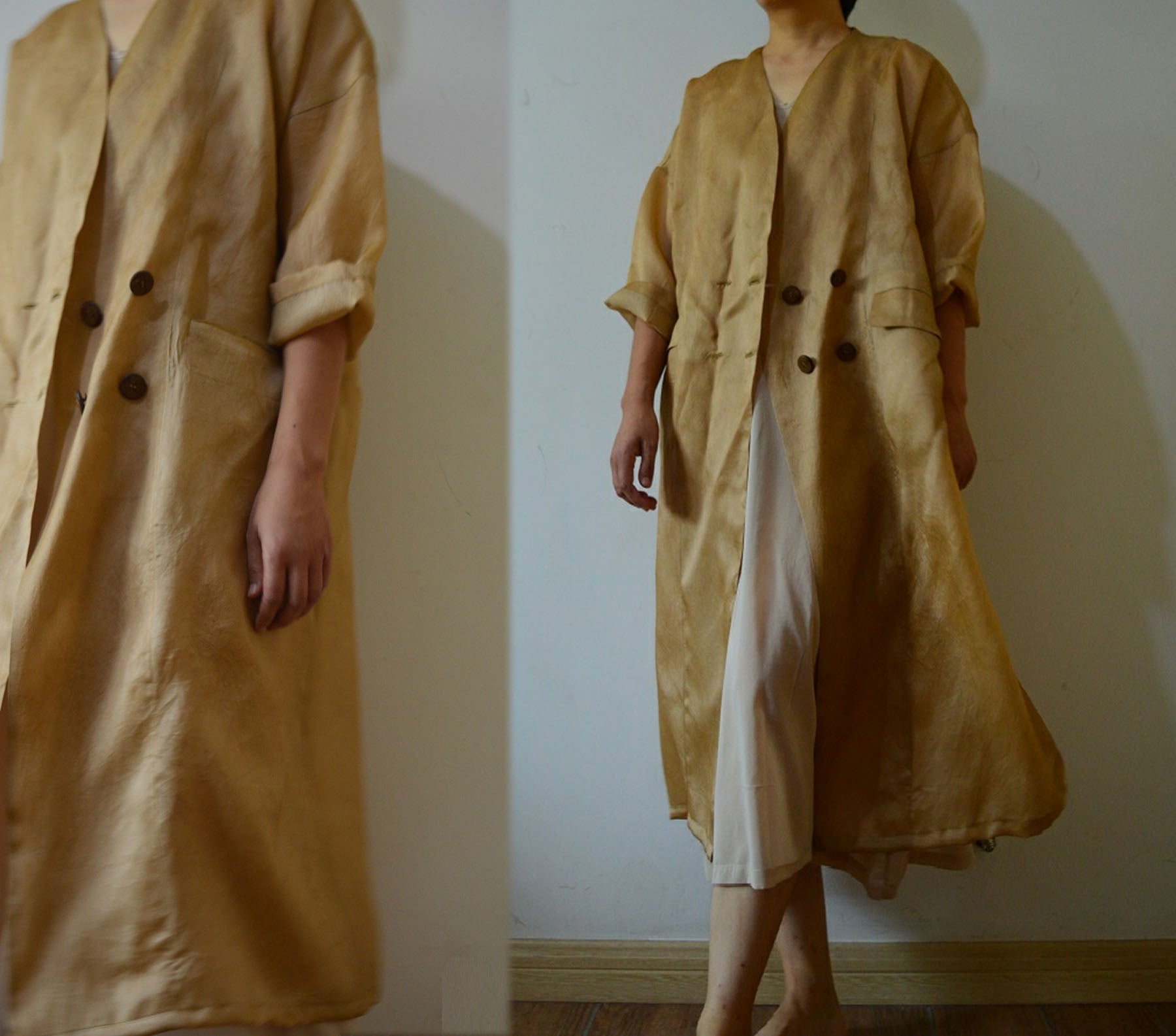 edoa Distressed Silk Organza Trench Dust Coat