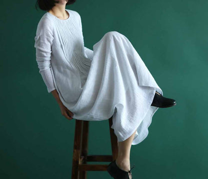 edoa Hand Pintucked Crinkled Linen Floor-length Dress