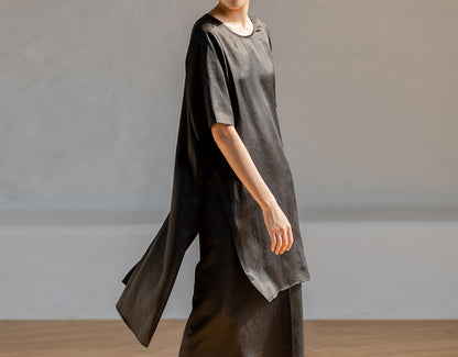 edoa Loose Fitting Mud Silk Crepe Satin Tunic