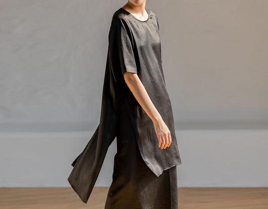 edoa Loose Fitting Mud Silk Crepe Satin Tunic