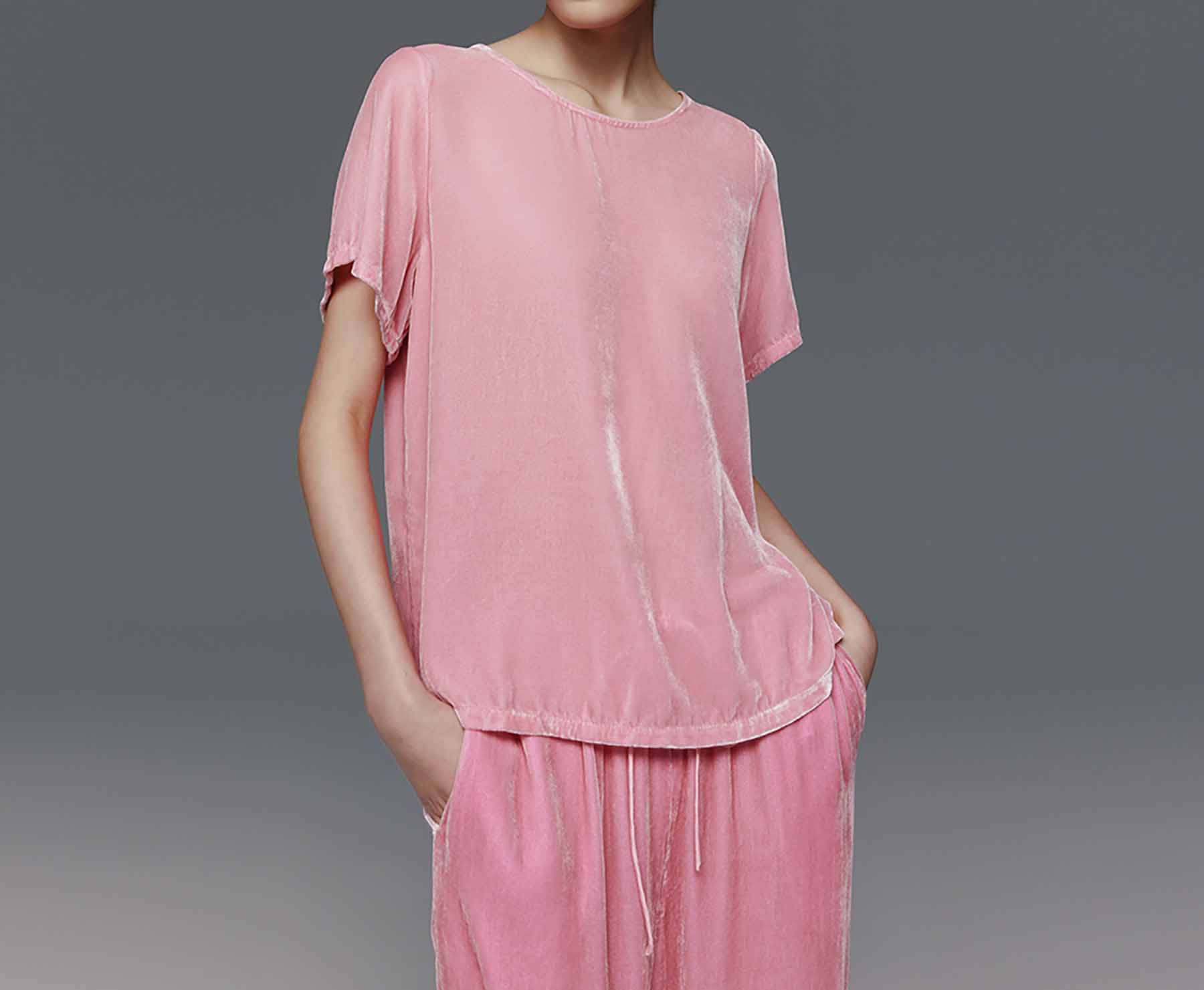 edoa Silk Velvet Short Sleeve Top
