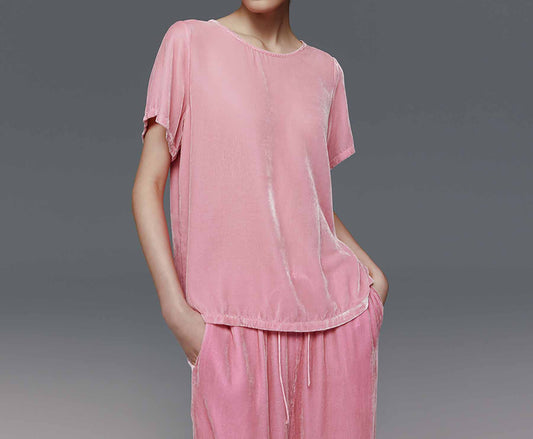 edoa Silk Velvet Short Sleeve Top