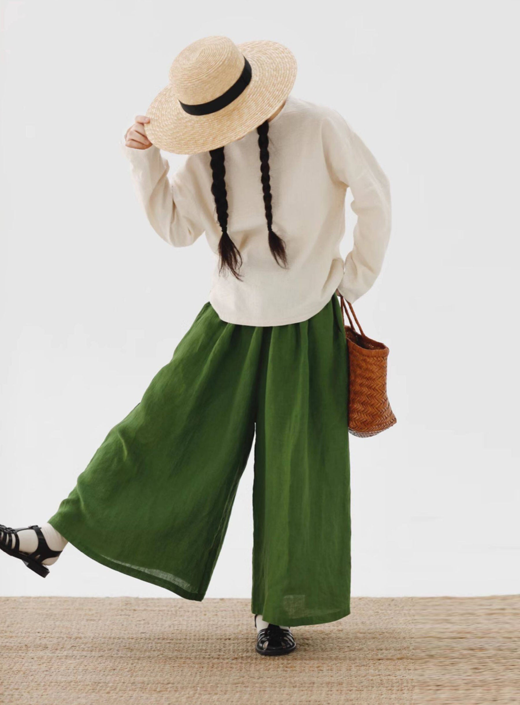 edoa Stone-washed Linen Wide Leg Pants 