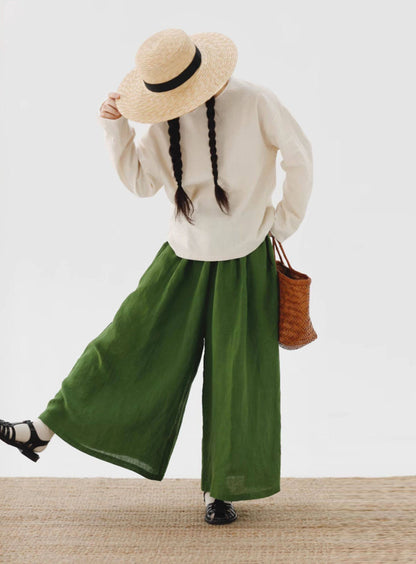 edoa Stone-washed Linen Wide Leg Pants 