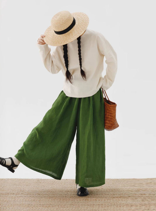 edoa Stone-washed Linen Wide Leg Pants 