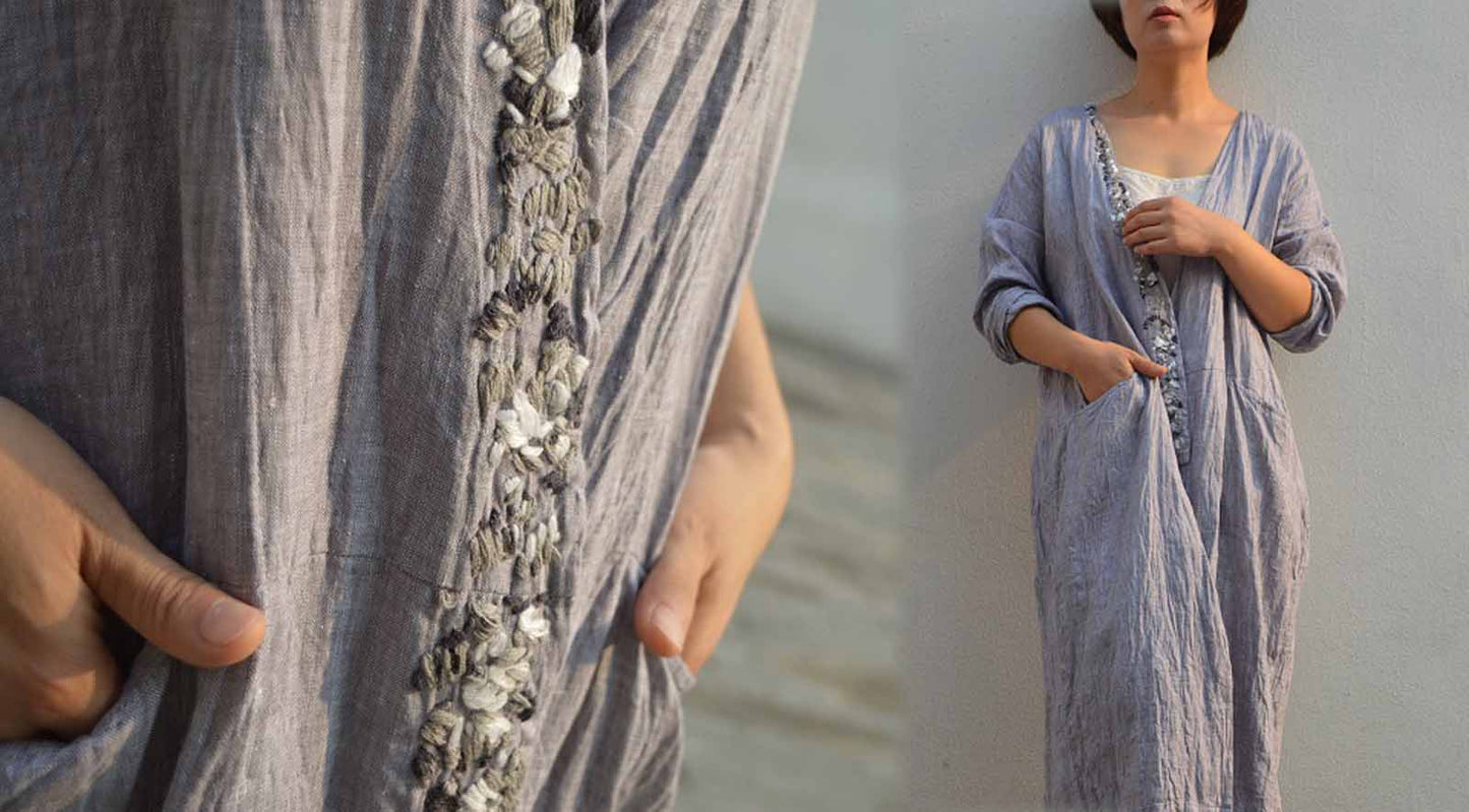 Gray Yarn dyed Linen Cardigan to0284 499