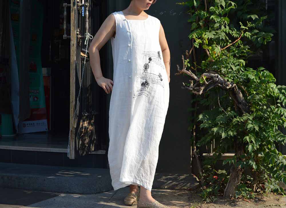 High Counted Ramie Dress with Hand Embroidery dr0356 492