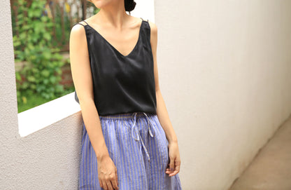 edoa Stone Washed Silk Satin V Neck Tank