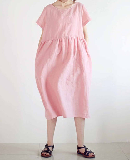 edoa Ramie Short Sleeve Loose Dress