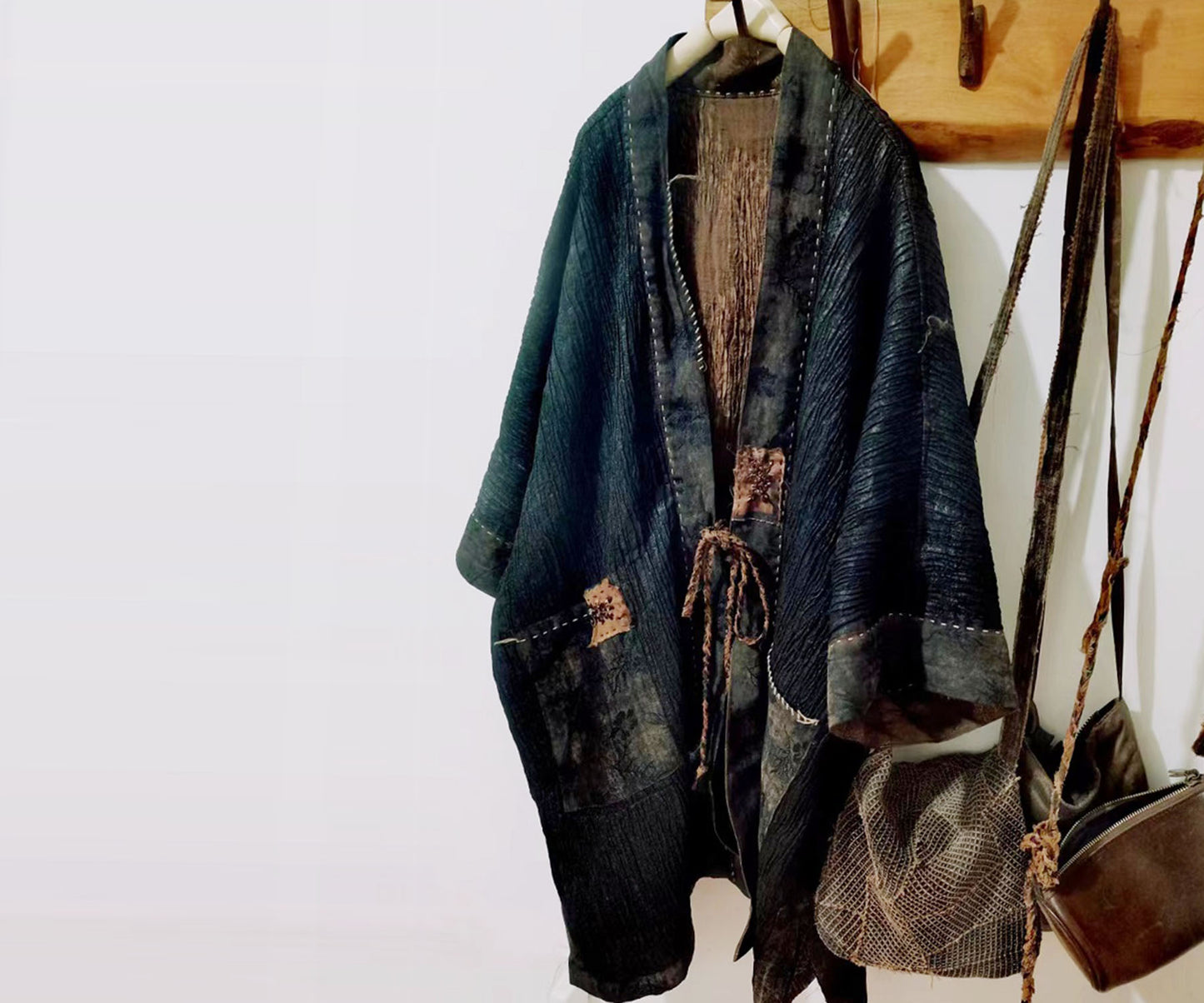 edoa Reversible Crinkled Mud Silk Jacquard Jacket