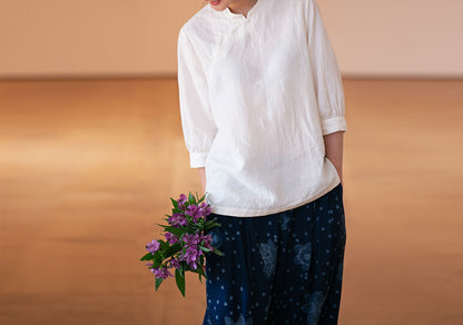 edoa Washed Linen Modified Qipao Top