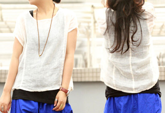 edoa Textured Linen Short Sleeve Blouse