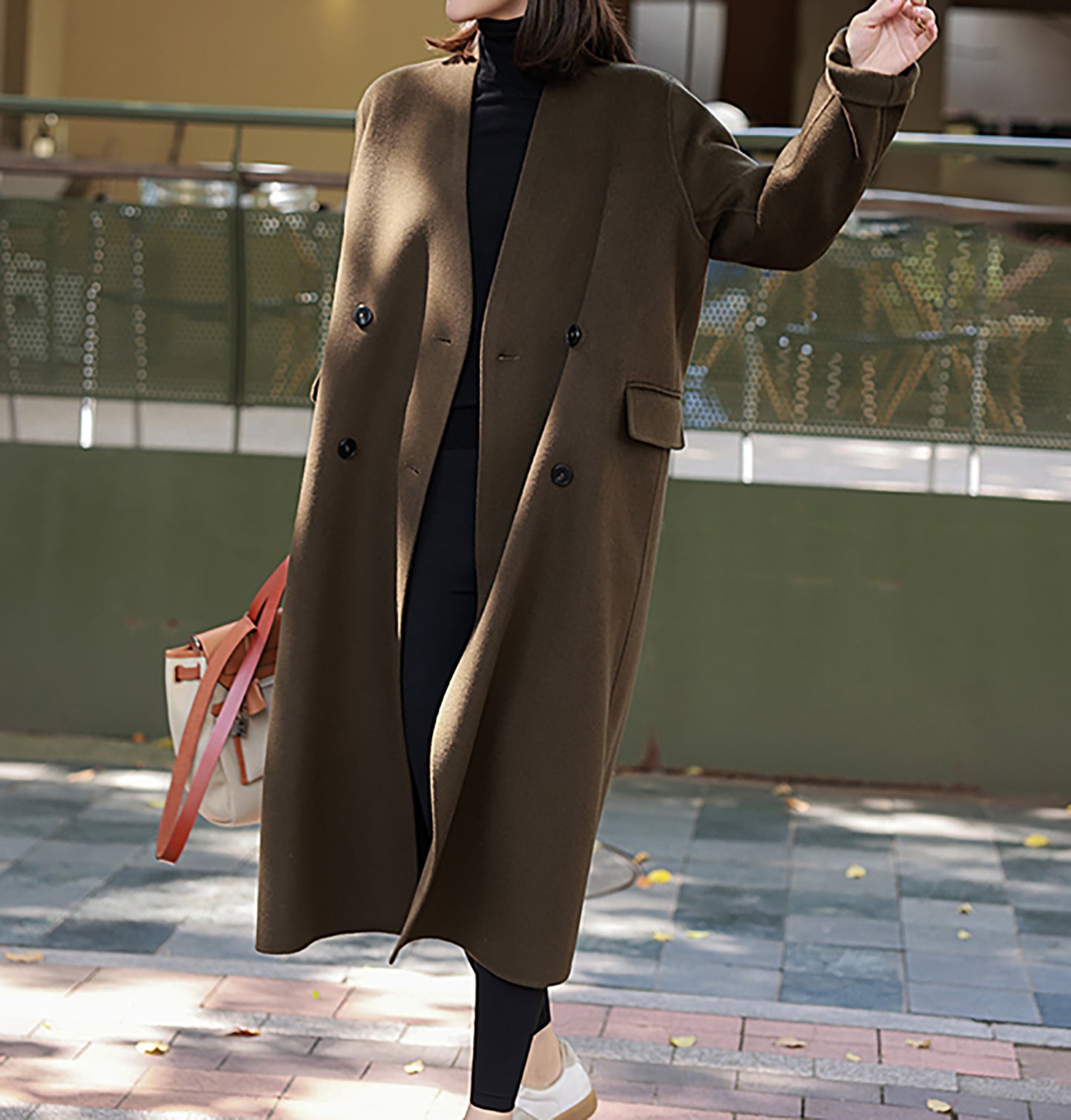 edoa Double Faced Wool V-neck Double-breasted Coat