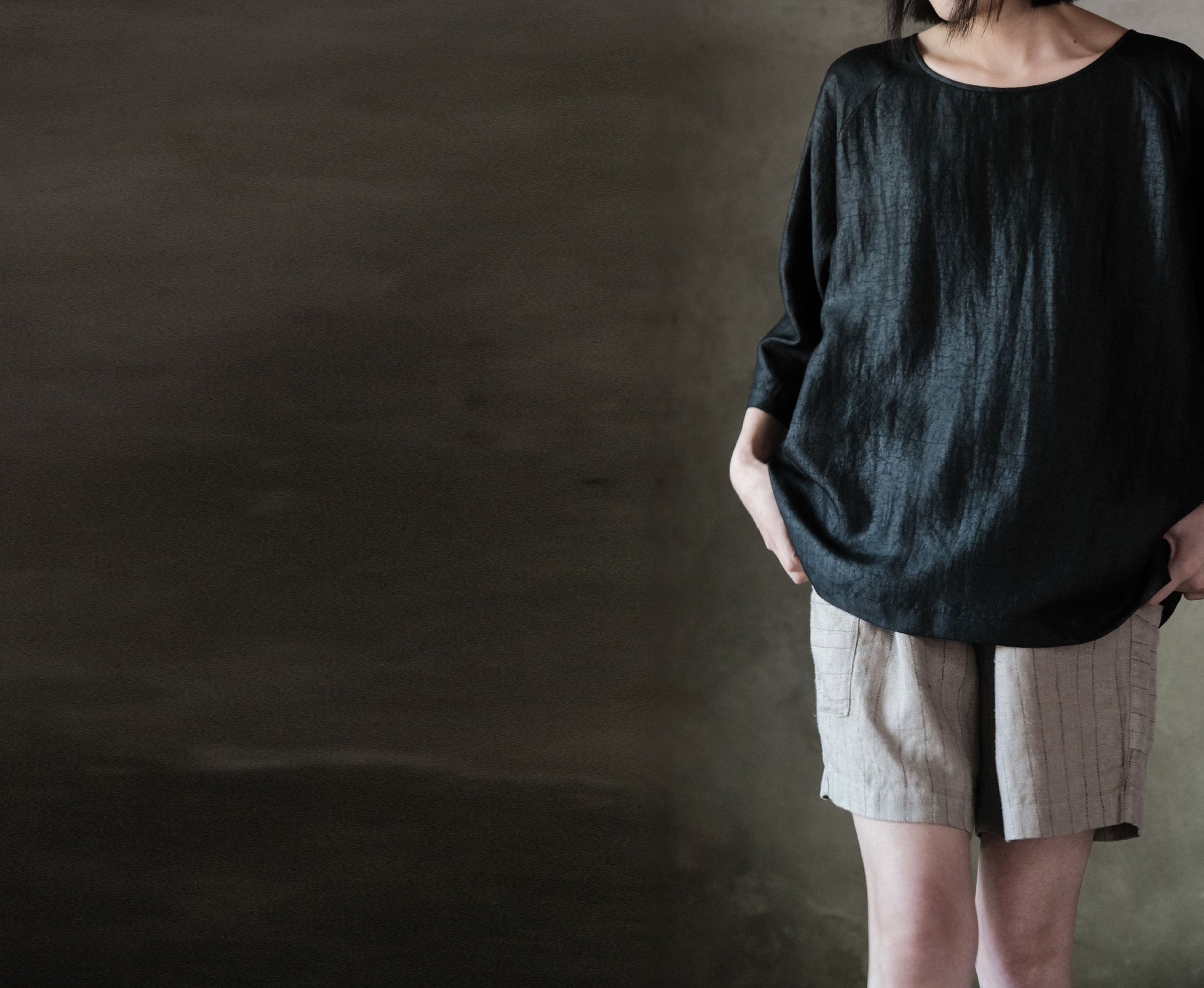 edoa Cracked Mud Silk 3/4 Sleeve Tee