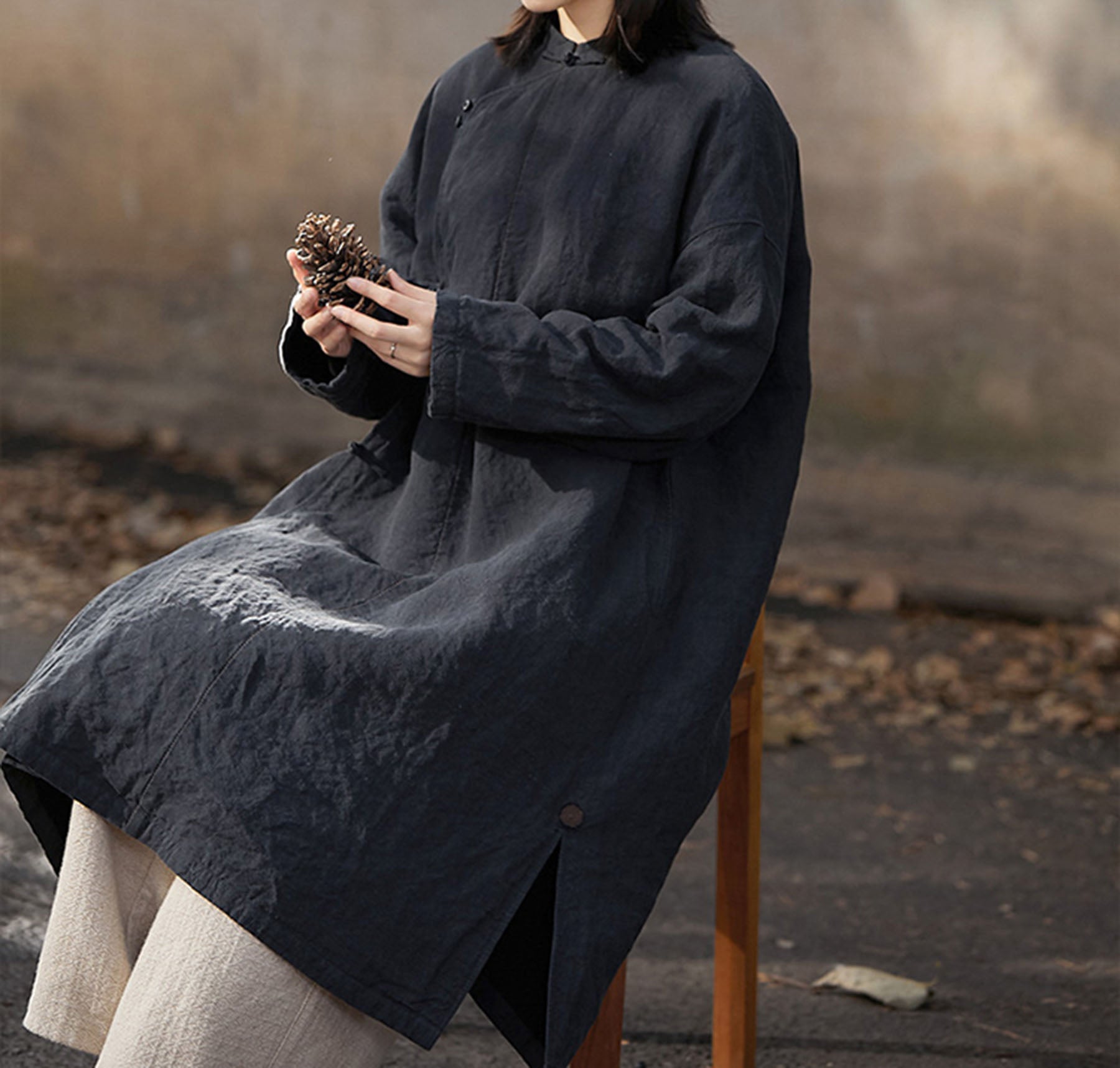 edoa Linen Padded Trapeze Coat 