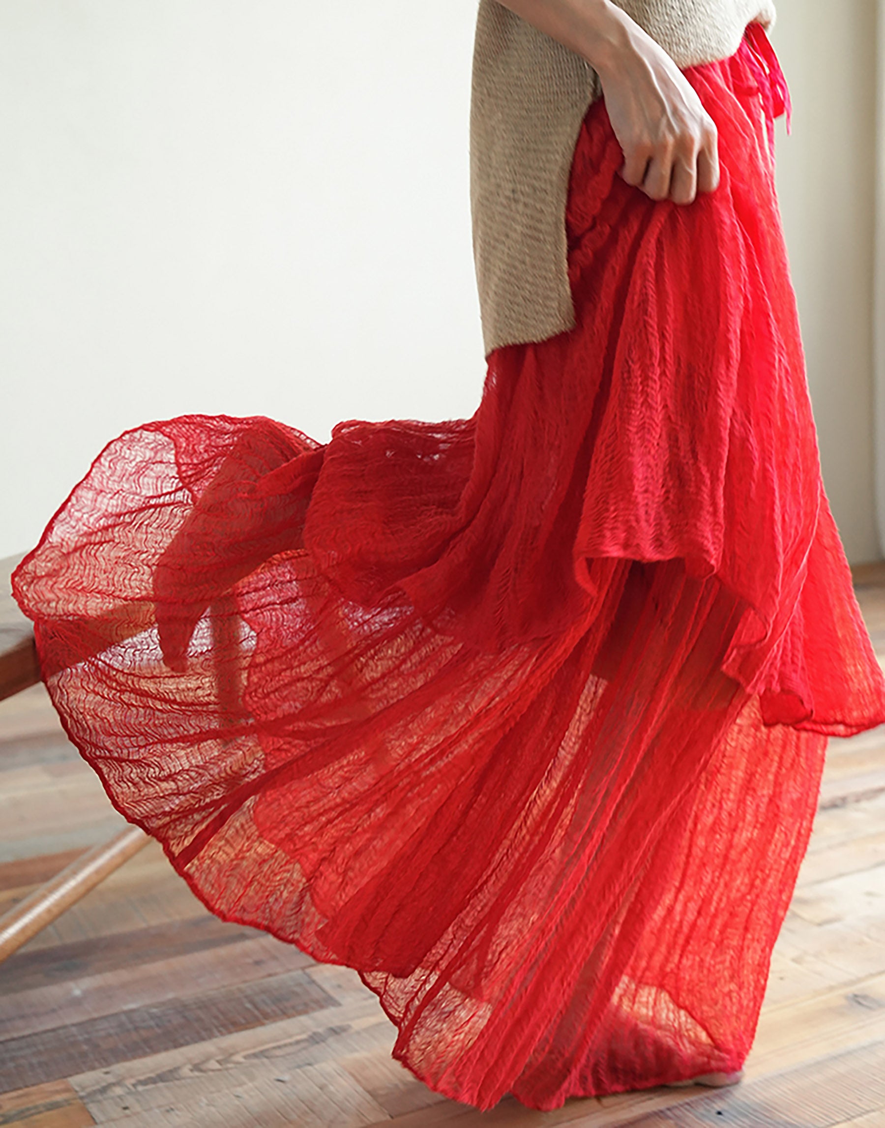 edoa Elegant Crushed Linen Gauzy Skirt
