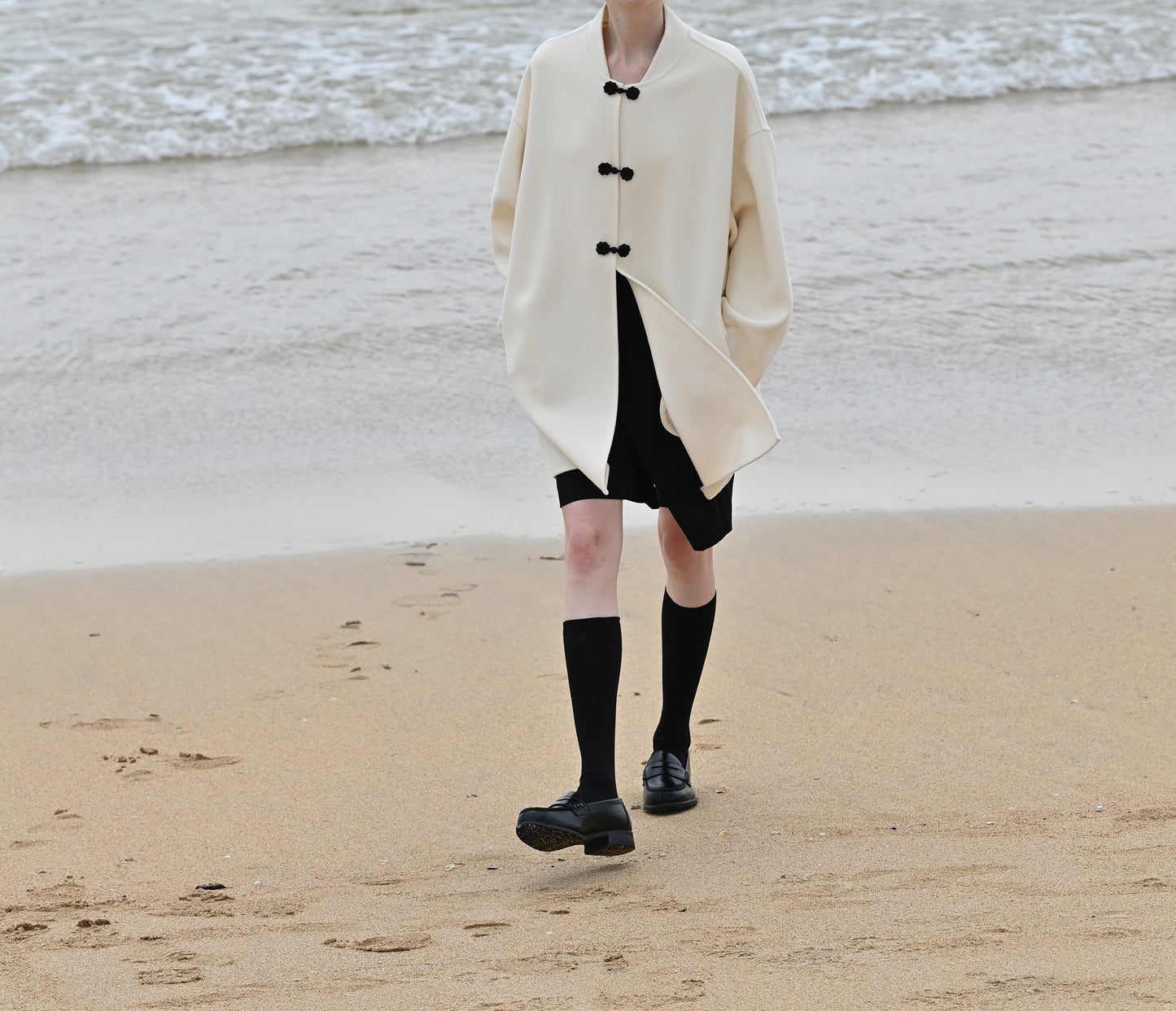 edoa Double Faced Wool Coat with Chinese Frog Buttons 