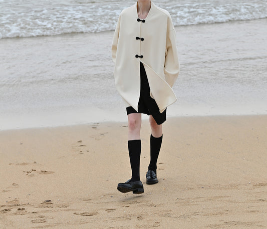 edoa Double Faced Wool Coat with Chinese Frog Buttons 