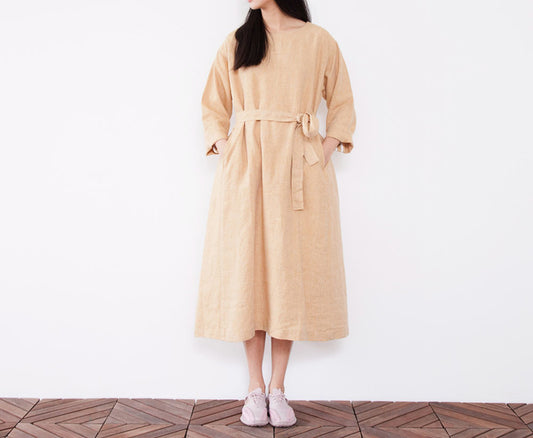 edoa Yarn Dyed French Linen Tunic Dress