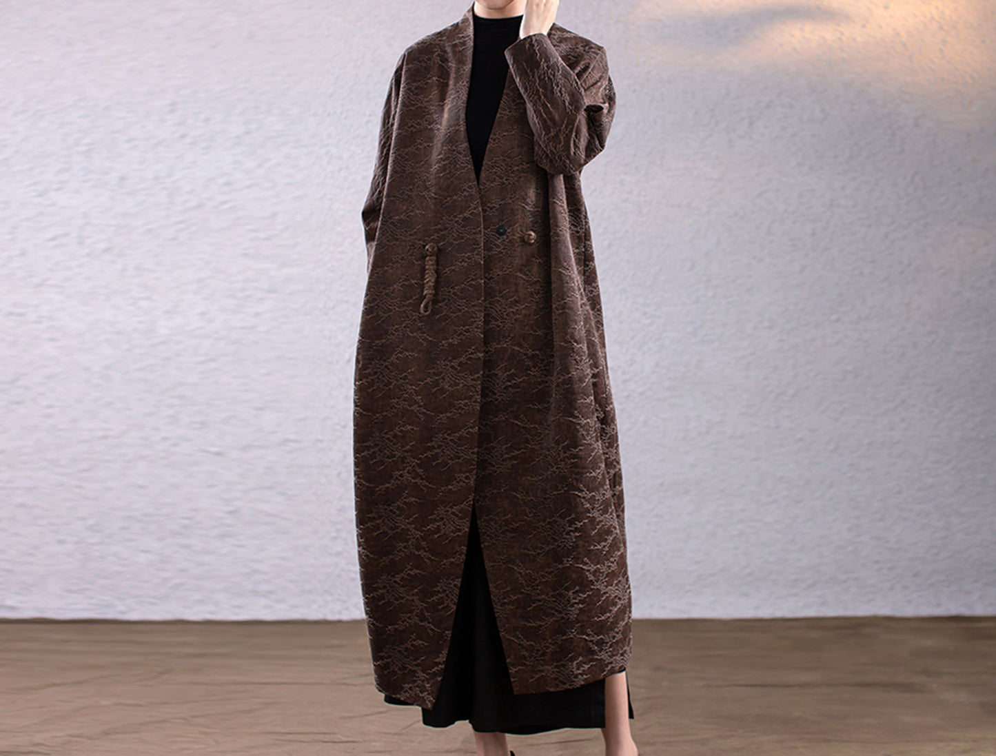 edoa Mud Noil Silk Rayon Blend Jacquard Cocoon Coat