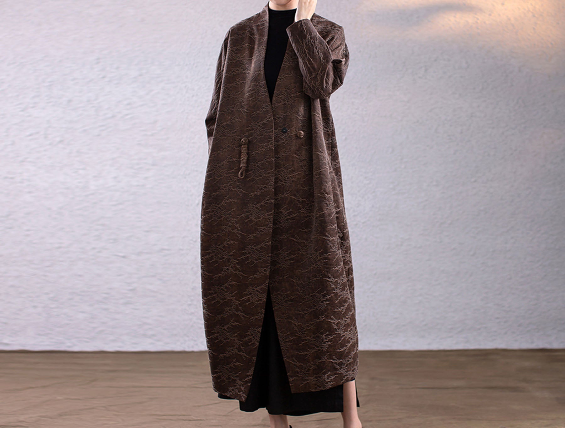 edoa Mud Noil Silk Rayon Blend Jacquard Cocoon Coat