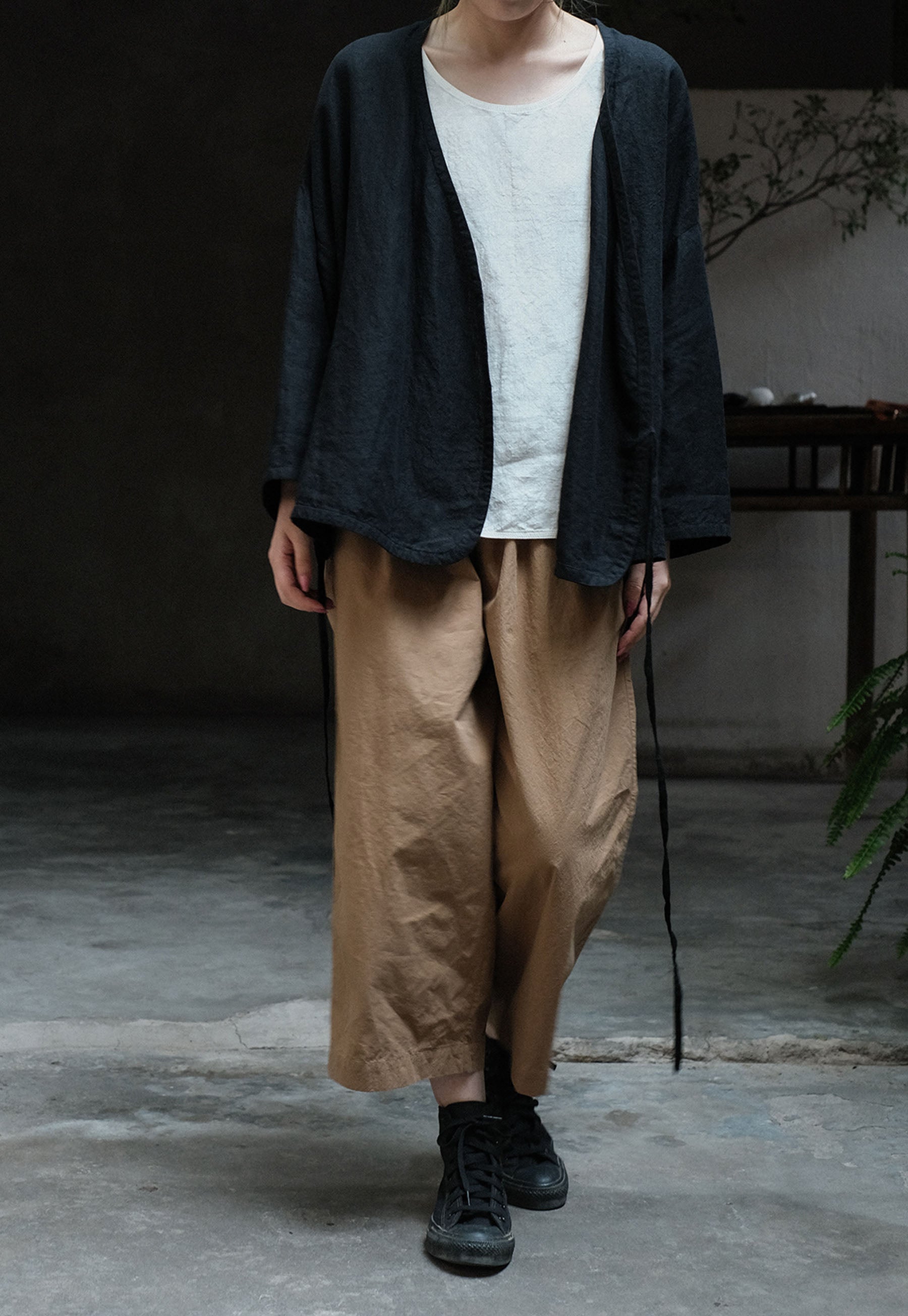 edoa Linen Open Front Tie Jacket