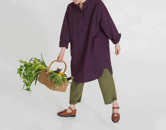 edoa Half-Button Folklore Linen Shirting Tunic