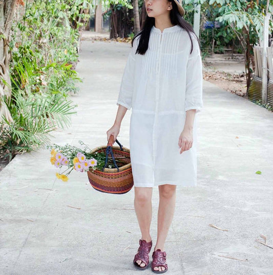 Thin Ramie Pintucked Shirt Dress dr0358 485