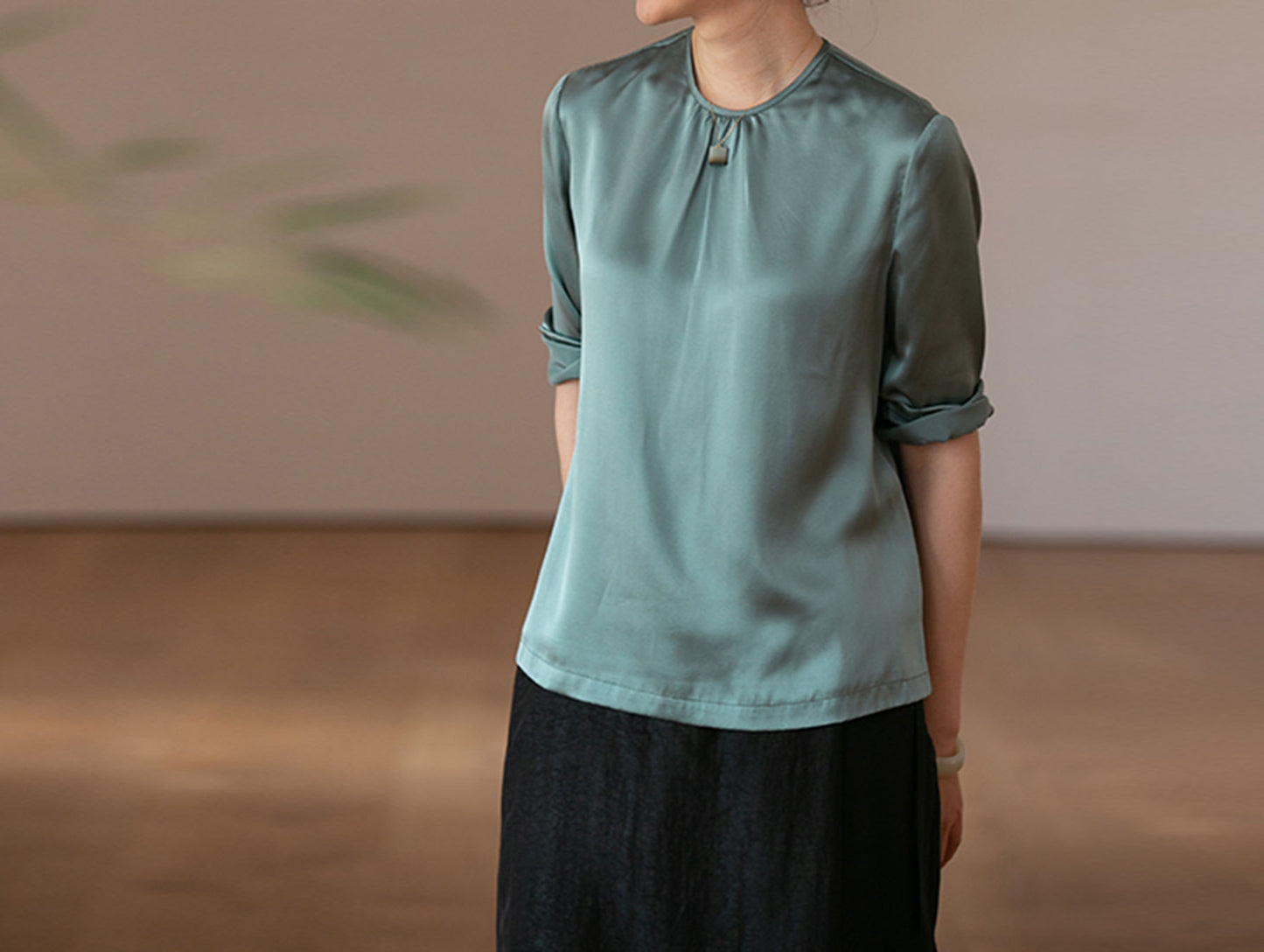 edoa Silk Satin 3/4 Sleeve Blouse
