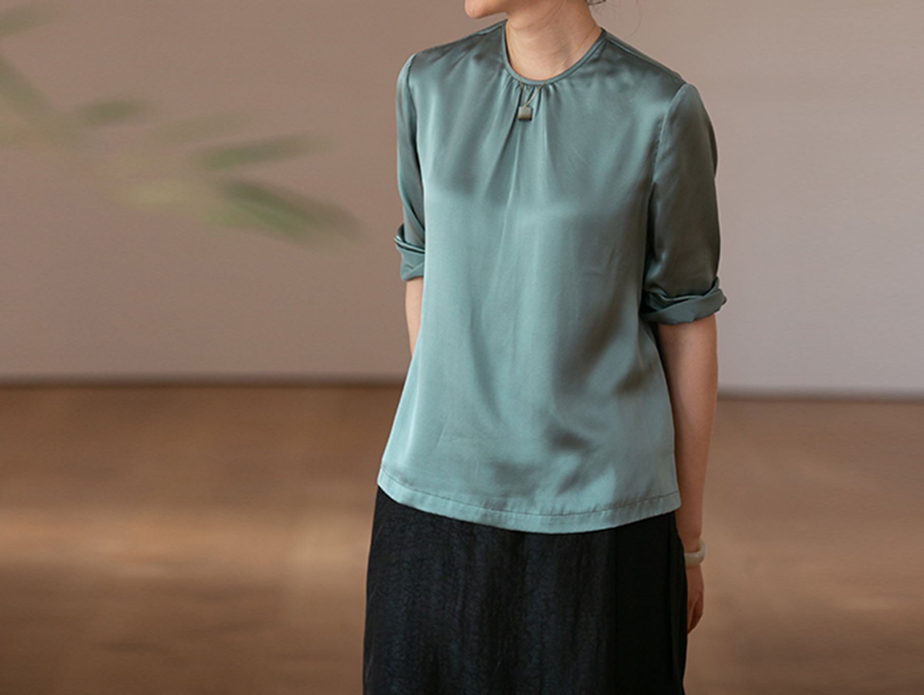 edoa Silk Satin 3/4 Sleeve Blouse