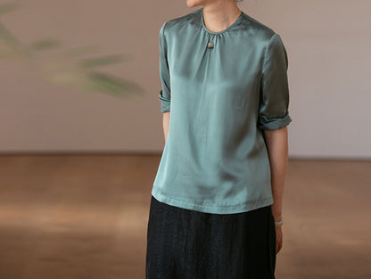 edoa Silk Satin 3/4 Sleeve Blouse