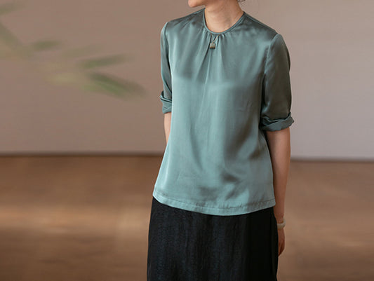 edoa Silk Satin 3/4 Sleeve Blouse