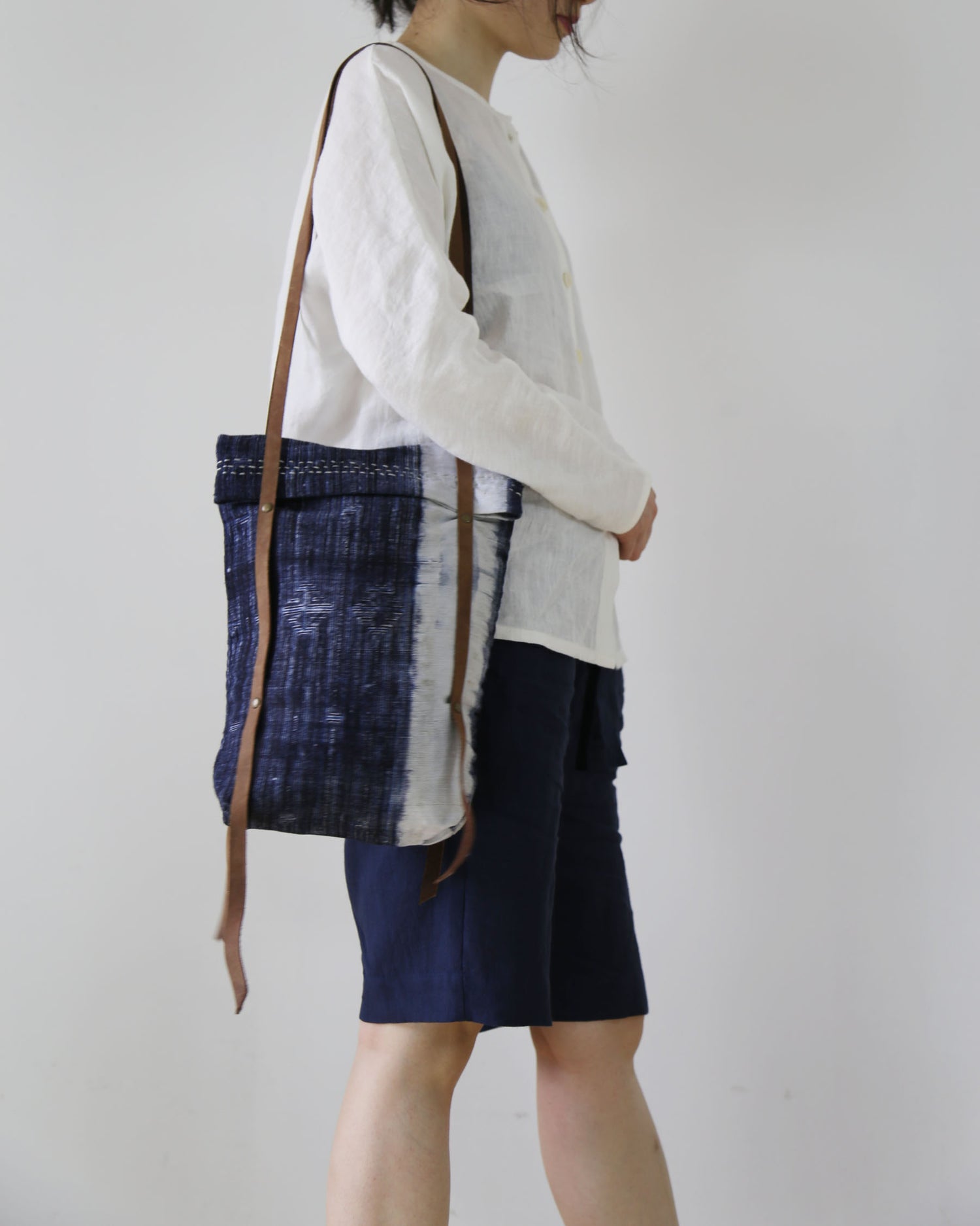 edoa Handmade Indigo Blue Plant Dyed Linen Tote Bag