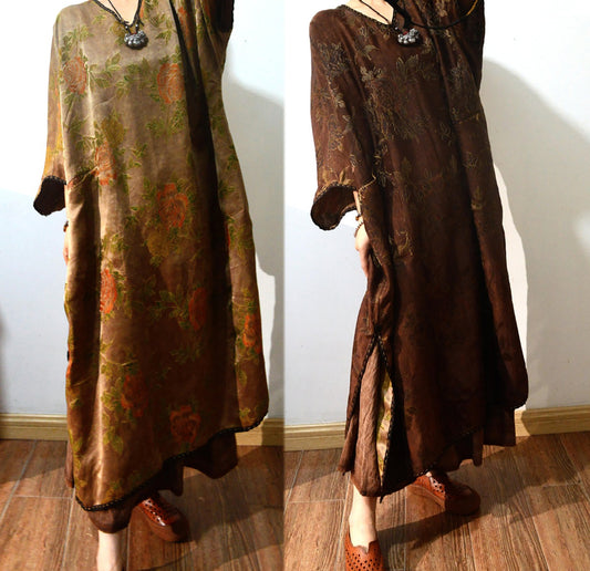 Reversible Mud Silk Song Brocade V-neck Dress dr0137 X283