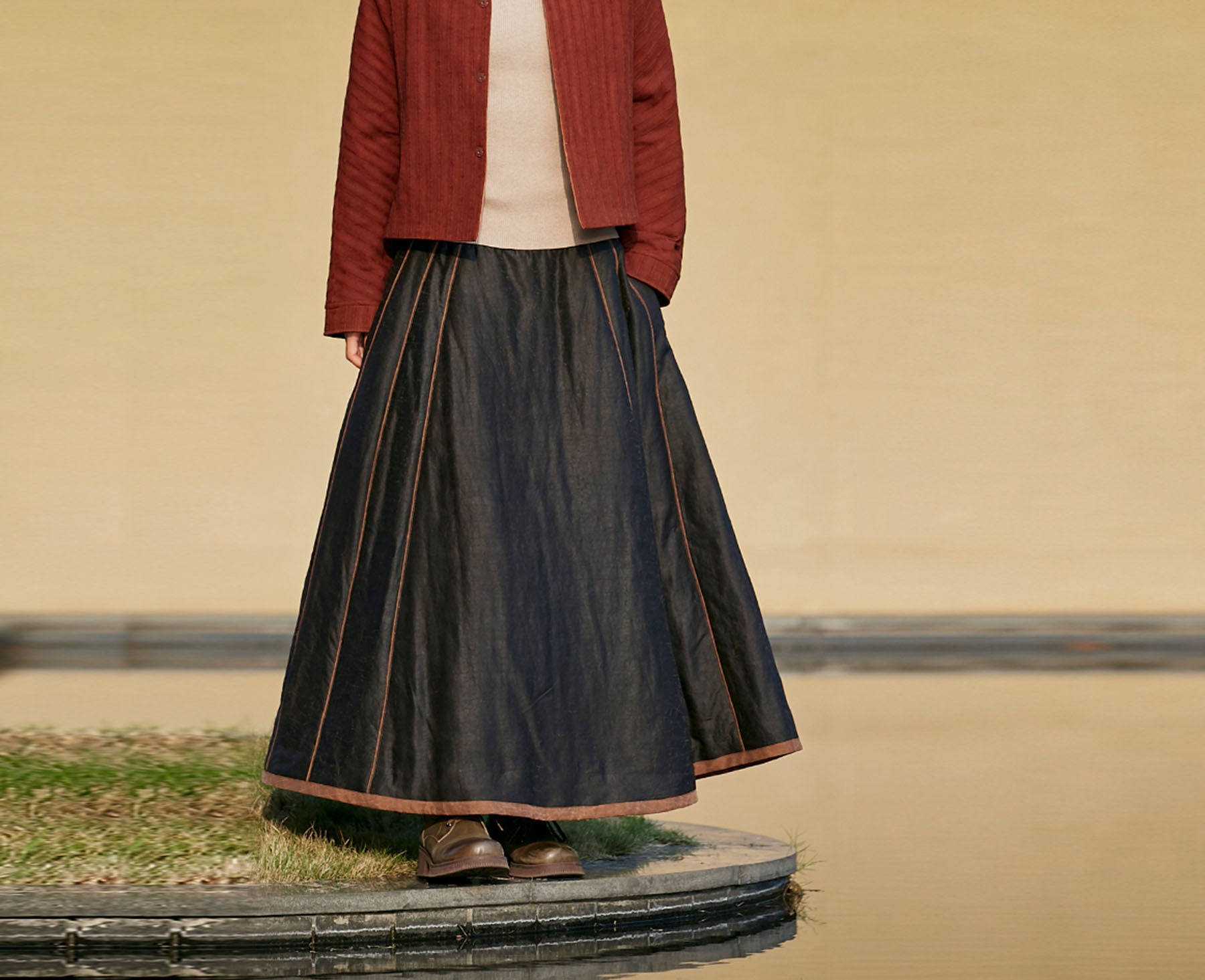 edoa Cracked Mud Silk Padded Chinese Mamianqun Pleated Skirt