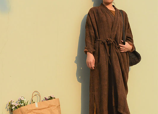 Loose Fitting Mud Tussah Silk Monk's Robe Coat co0038 A303