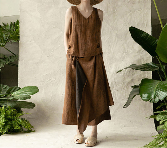 edoa Cracked Mud Silk Crop Apron Pants