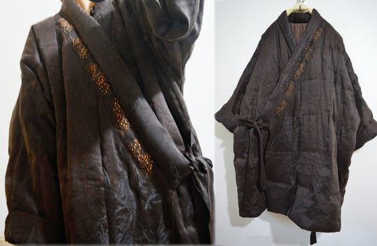 Mud Silk Linen Jacquard Goose Down Hanfu Coat co0185 X015