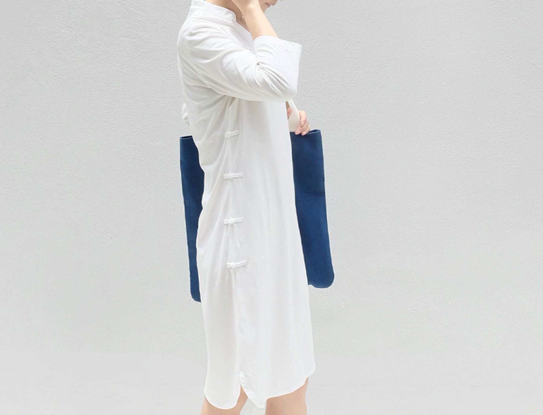 edoa High Counted Knit Cotton Cheongsam Dress