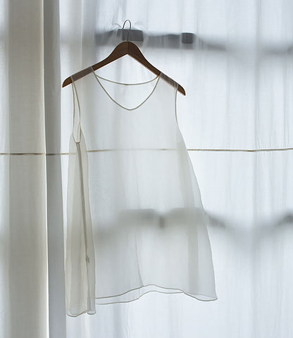 edoa White Mulberry Silk Organza Tank Top