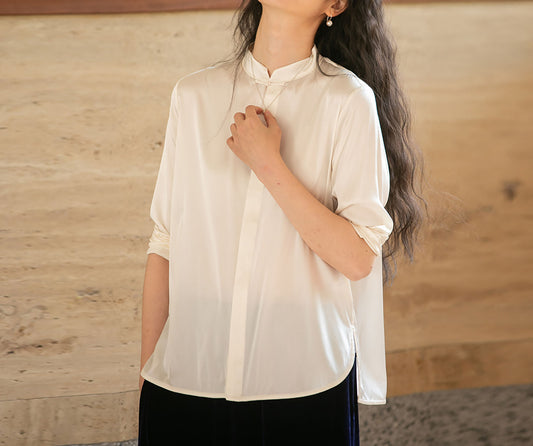 edoa Stretch Silk Satin Chinese Blouse